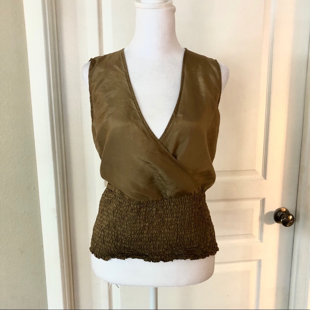 Banana Republic 100% silk olive green blouse